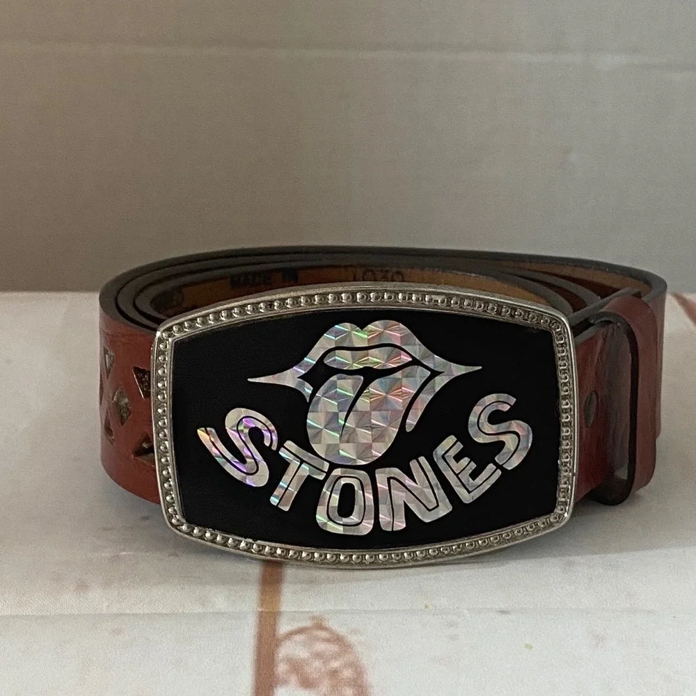 Rolling Stones Belt Brown Leather Oil Tanned Top Grain Cowhide USA Made Sz 34 36